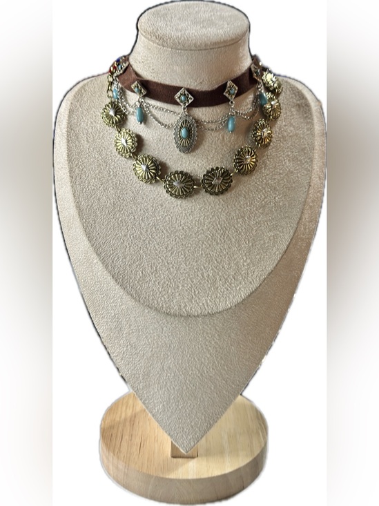 Jewelry - Boho Gold Concho Necklace with Turquoise Accents